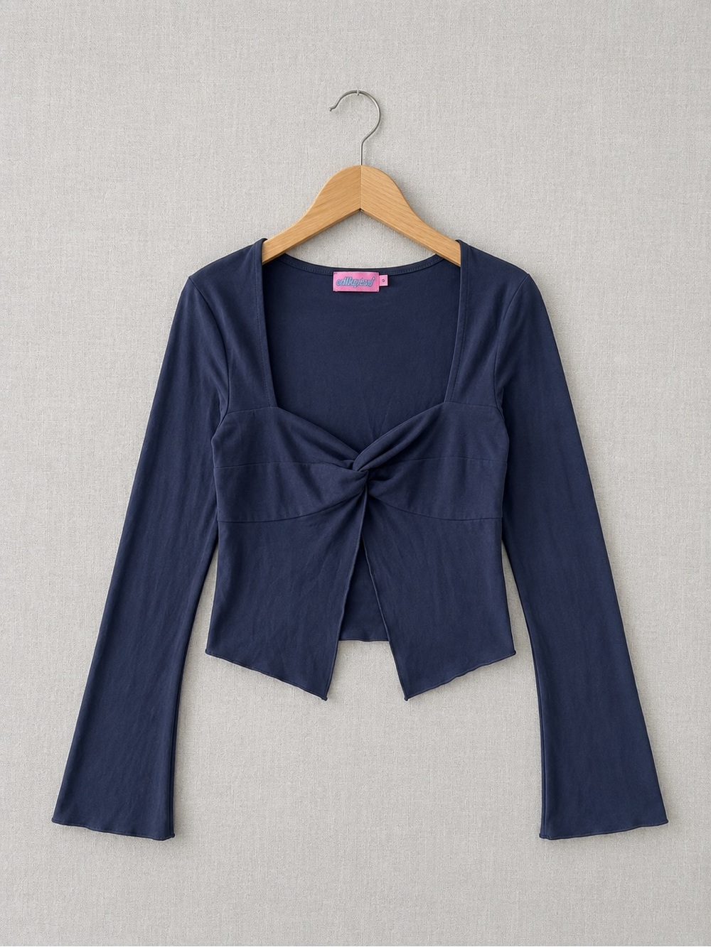 Edikted Navy Twist-Front Long Sleeve Top